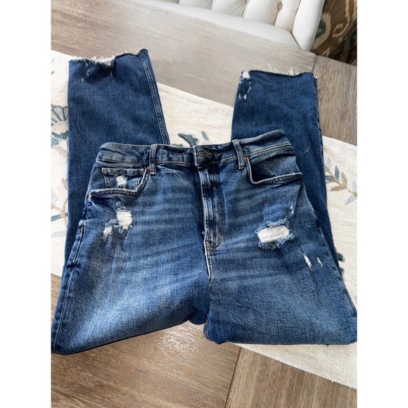 We The Free 31 Distressed High Rise Straight Leg Jeans Blue Denim - Picture 2 of 10